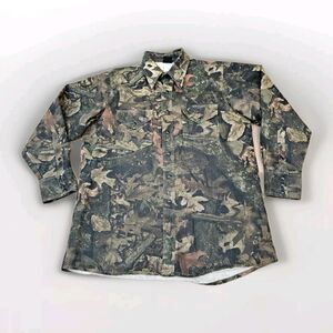 Vintage 80s Lapco Mossy Oak Camo Pearl Snap Long Sleeve Shirt Size Large